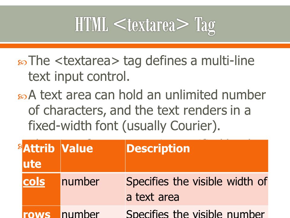  The tag defines a multi-line text input control.