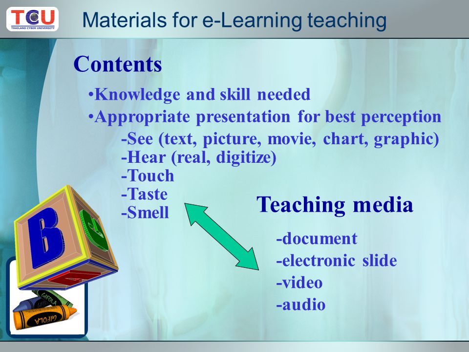 Oct 6, 2009 Materials Elements of e-Learning teaching planning