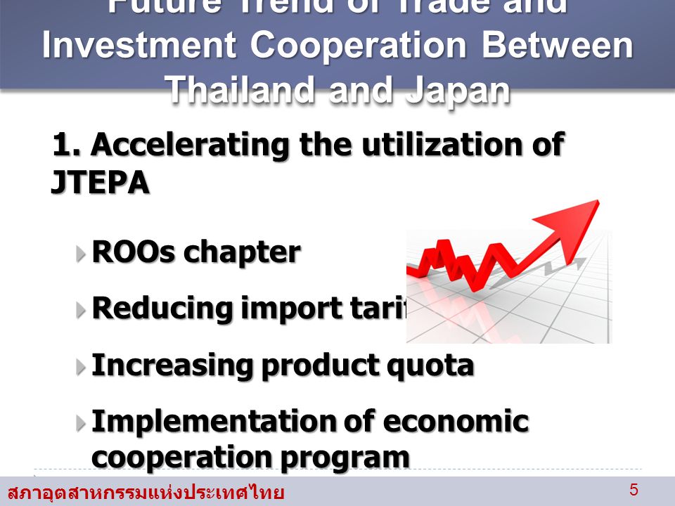 สภาอุตสาหกรรมแห่งประเทศไทย 5 Future Trend of Trade and Investment Cooperation Between Thailand and Japan 1.