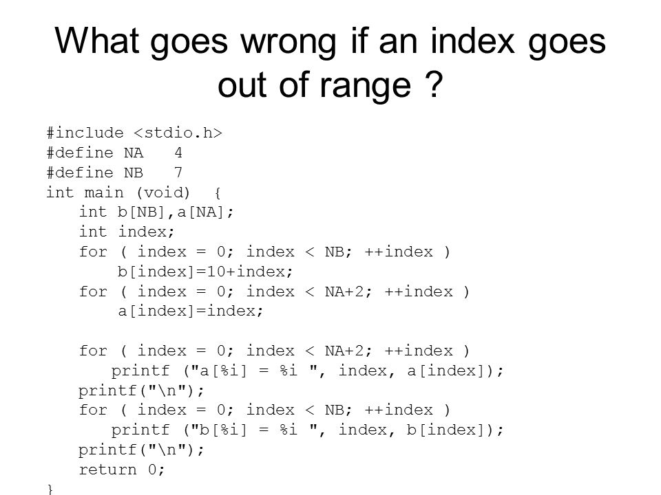 What goes wrong if an index goes out of range .