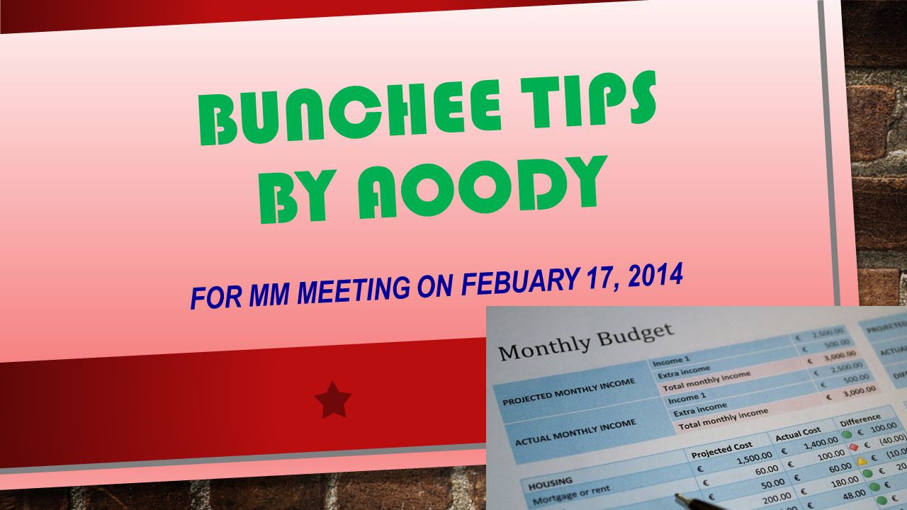 BUNCHEE TIPS BY AOODY FOR MM MEETING ON FEBUARY 17, 2014