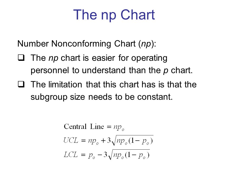 Number Nonconforming Chart (np):  The np chart is easier for operating personnel to understand than the p chart.