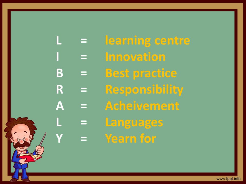 L = learning centre I = Innovation B = Best practice R = Responsibility A =Acheivement L = Languages Y = Yearn for