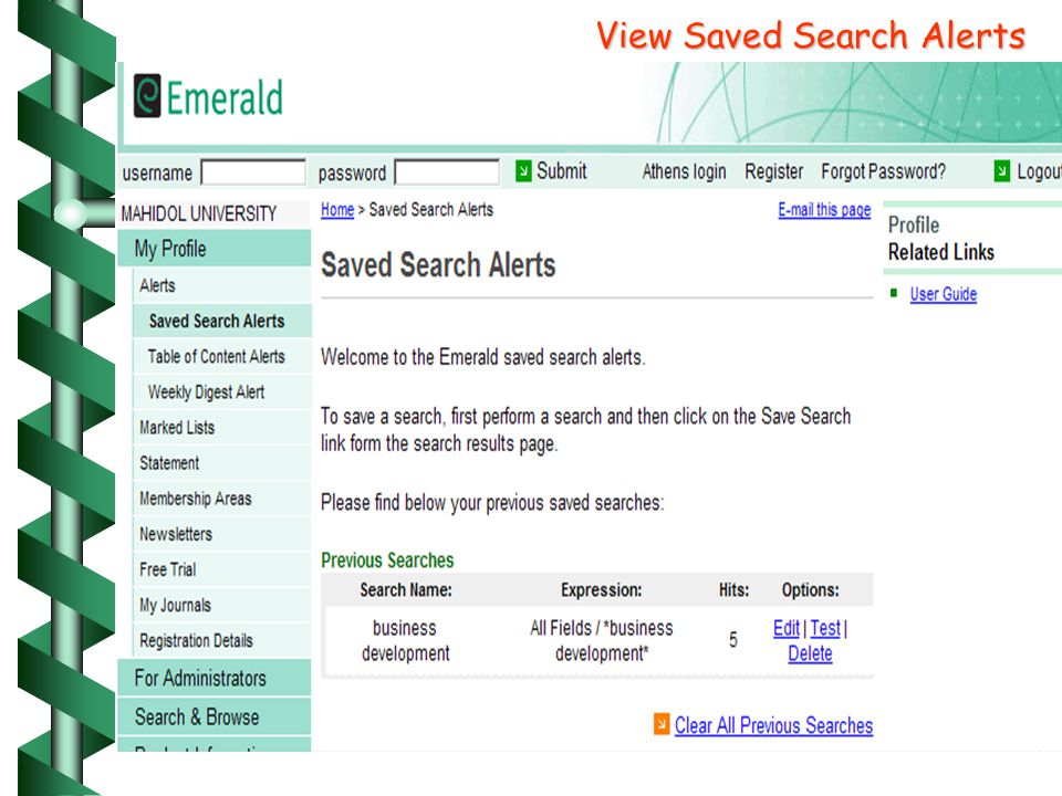 View Saved Search Alerts