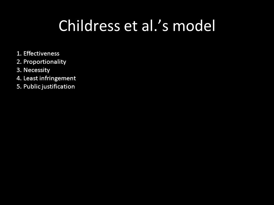 Childress et al.’s model 1. Effectiveness 2. Proportionality 3.