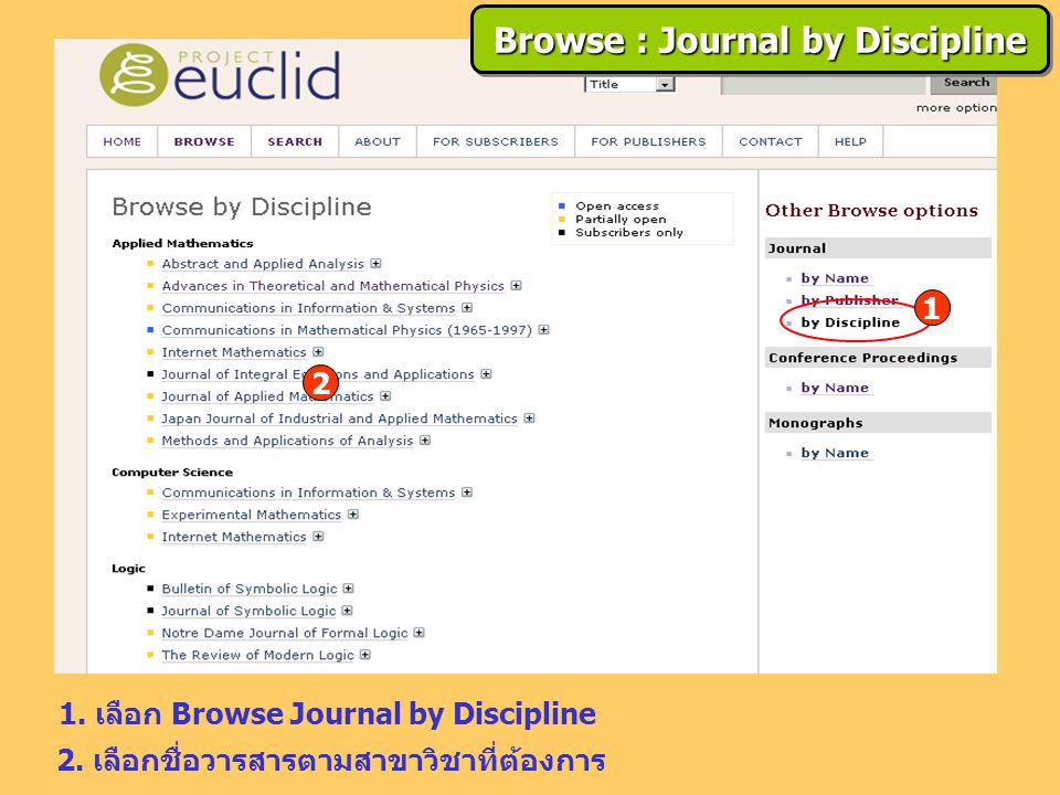 1. เลือก Browse Journal by Discipline 2.