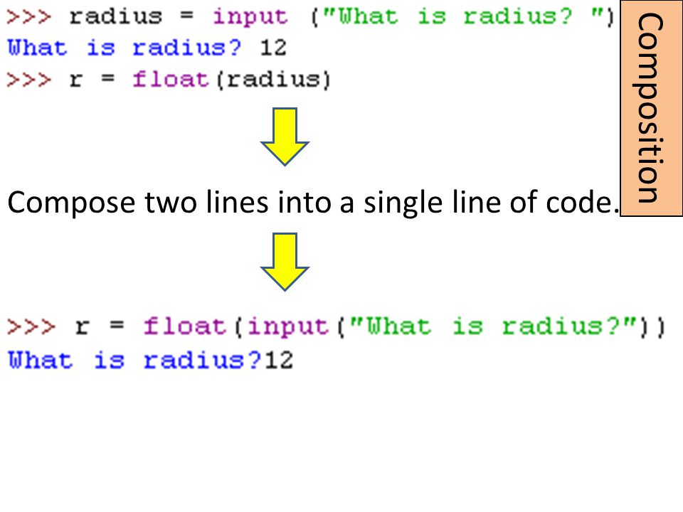 Composition Compose two lines into a single line of code.