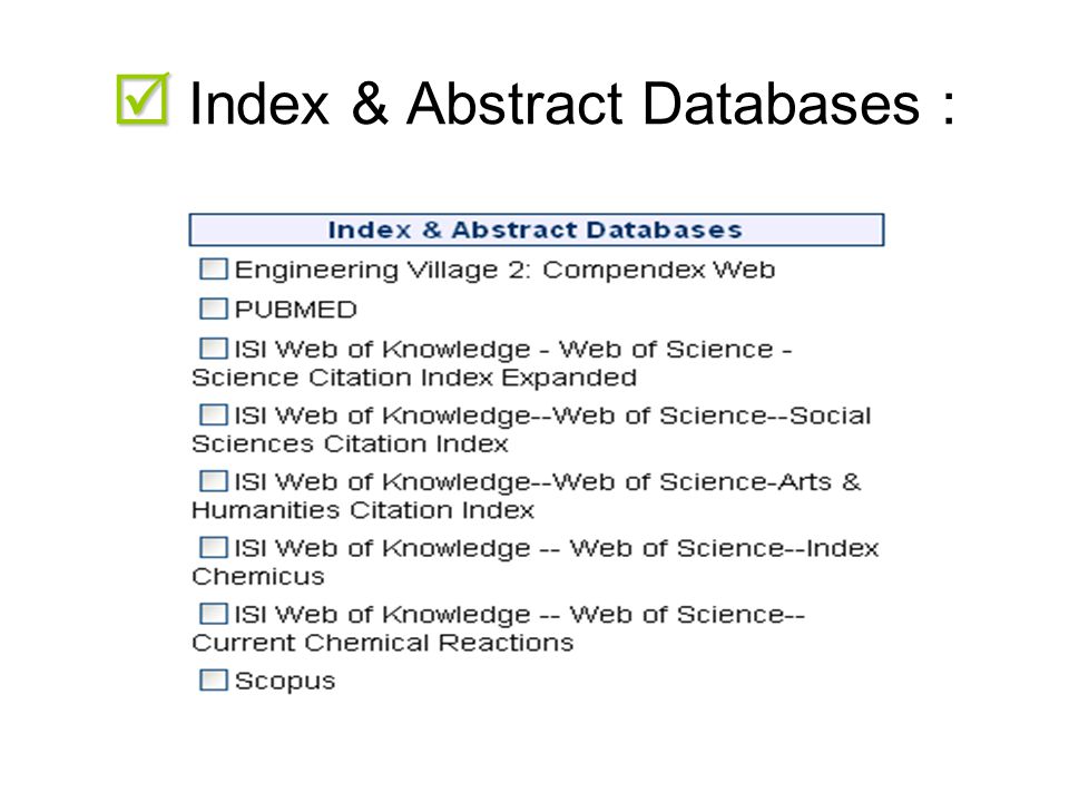   Index & Abstract Databases :