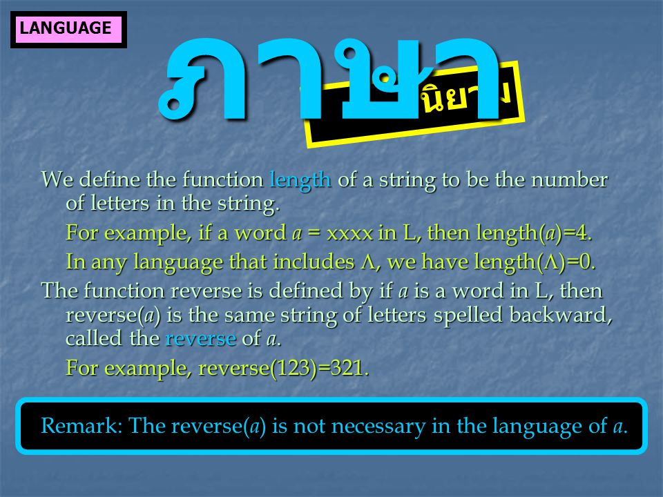 We define the function length of a string to be the number of letters in the string.