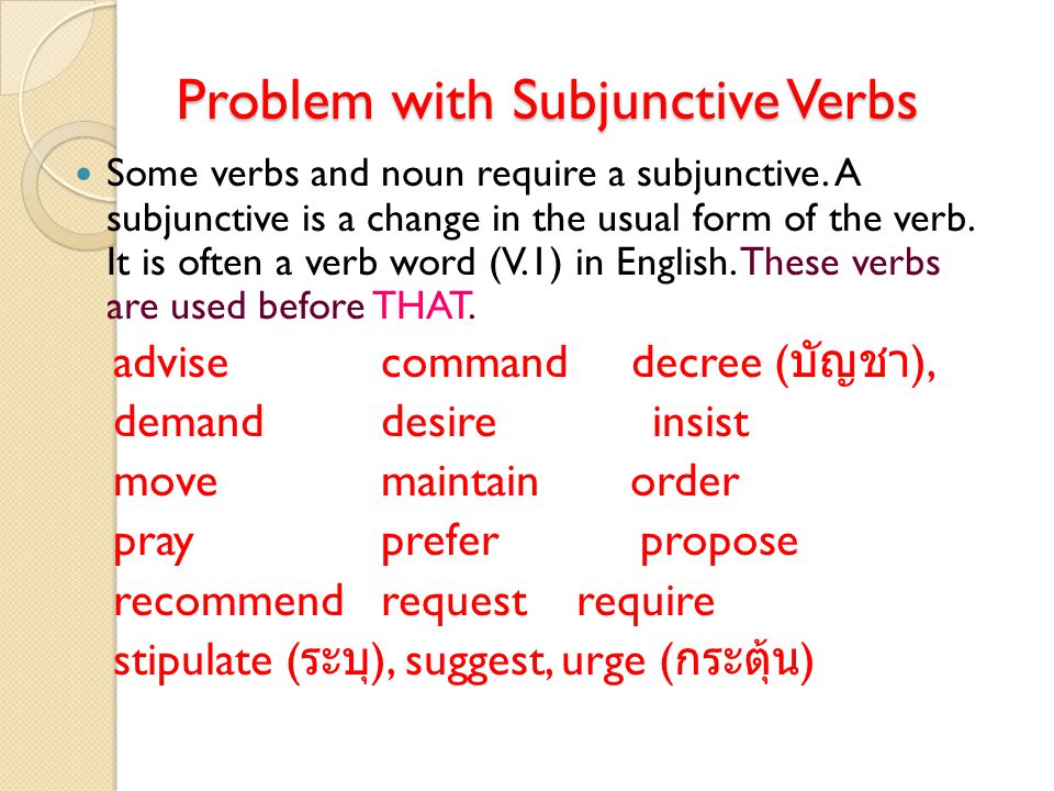 Problem with Subjunctive Verbs Some verbs and noun require a subjunctive.