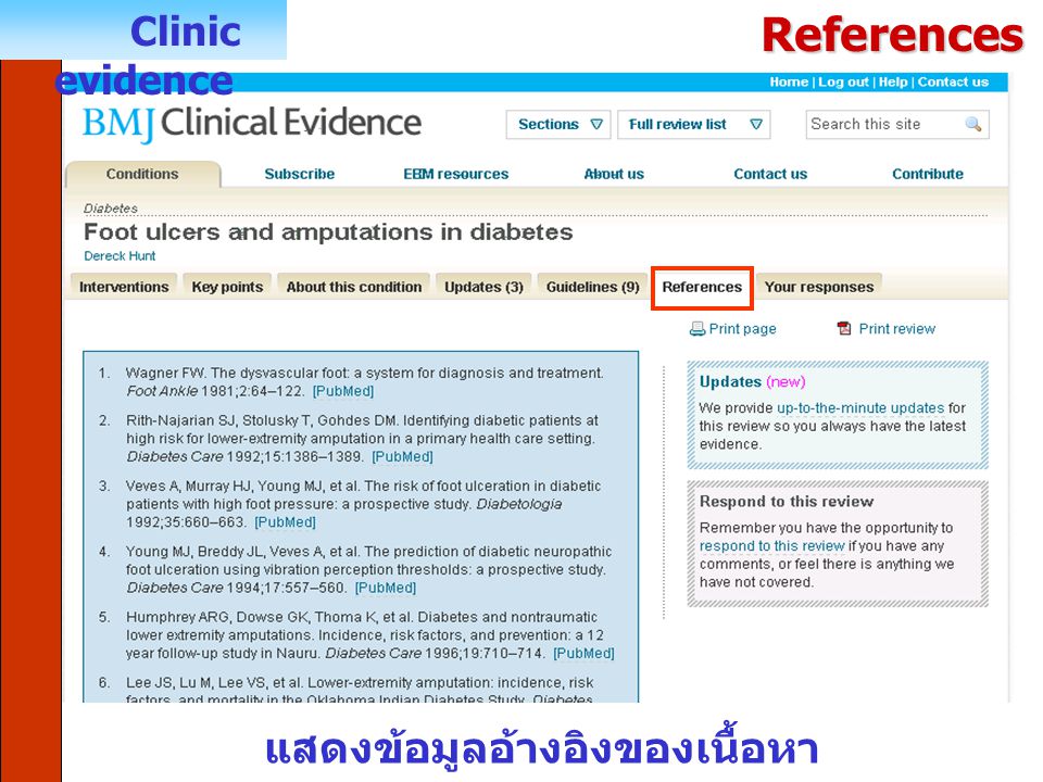 References Clinic evidence แสดงข้อมูลอ้างอิงของเนื้อหา