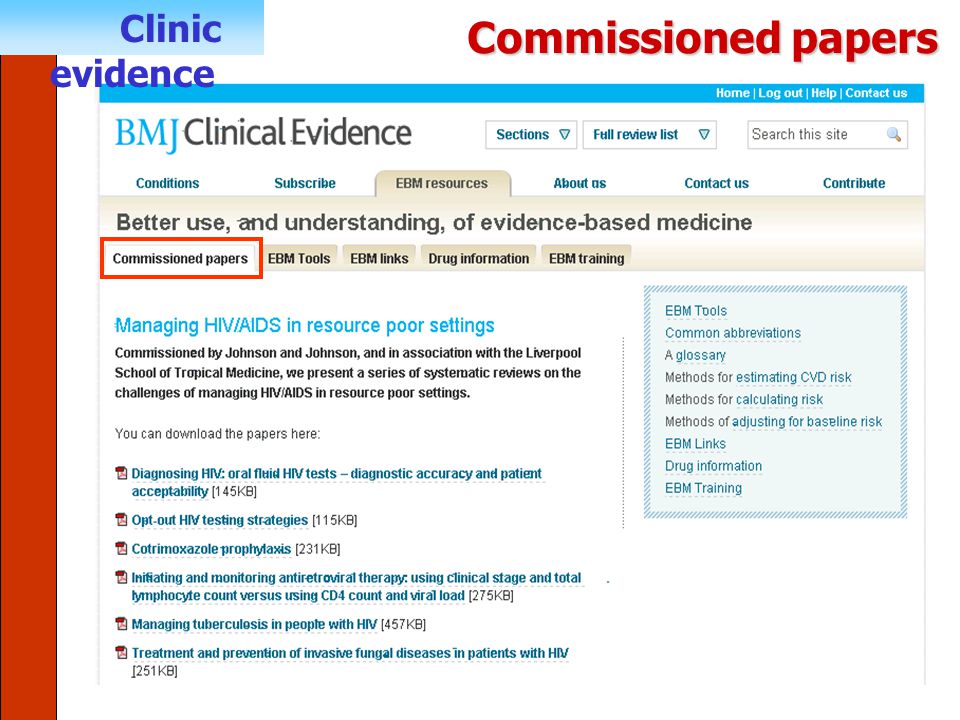 Commissioned papers Clinic evidence