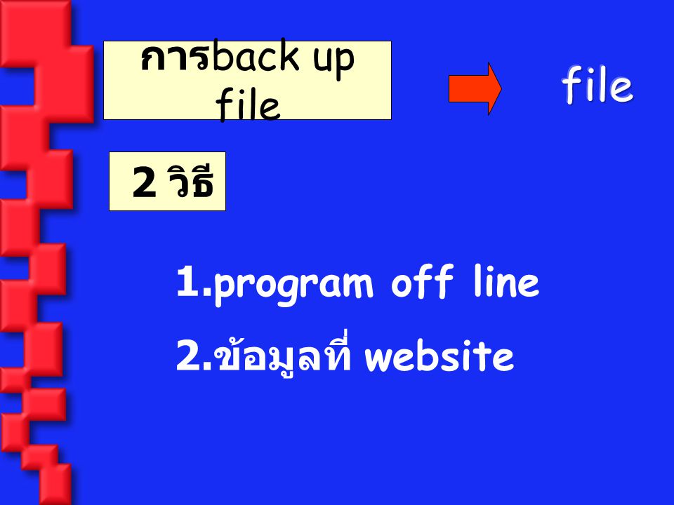 การ back up file 1.program off line 2. ข้อมูลที่ website 2 วิธี