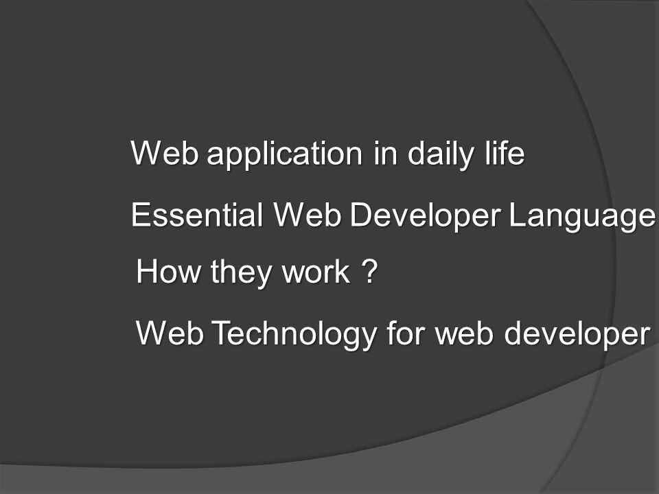 Web application in daily life Essential Web Developer Language How they work .