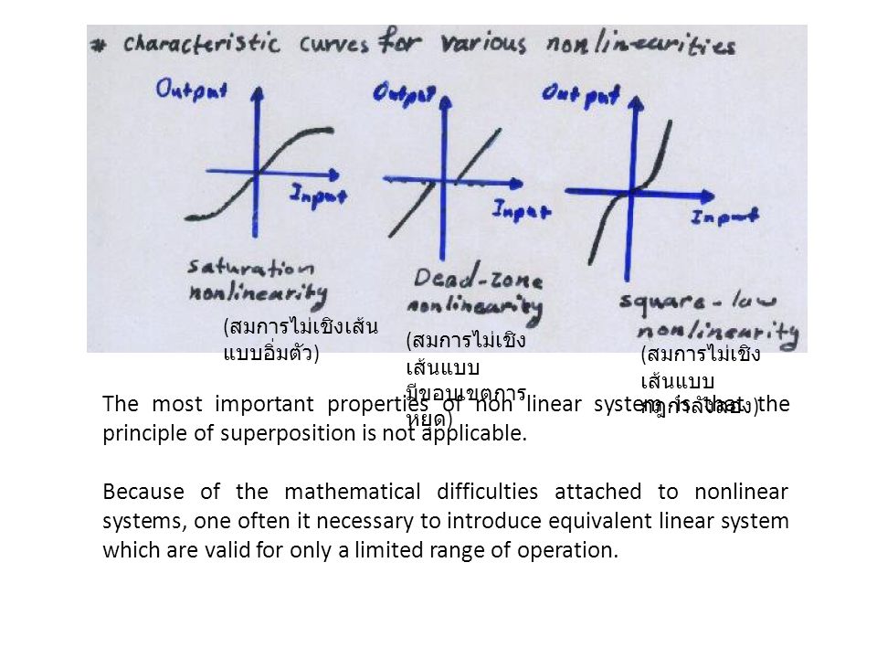 The most important properties of non linear system is that the principle of superposition is not applicable.