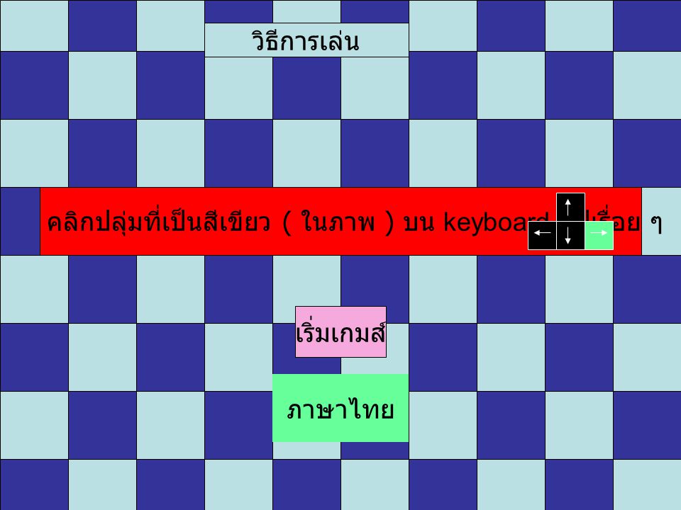 วิธีการเล่น คลิกปลุ่มที่เป็นสีเขียว ( ในภาพ ) บน keyboard ไปเรื่อย ๆ ภาษาไทย เริ่มเกมส์