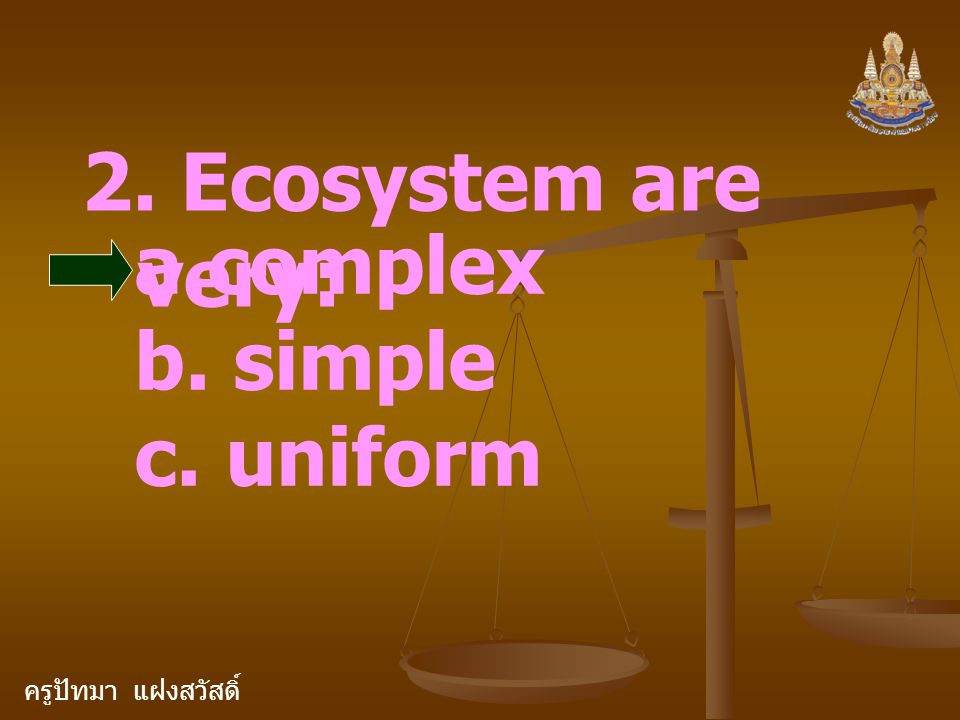 ครูปัทมา แฝงสวัสดิ์ 2. Ecosystem are very: a.complex b. simple c. uniform