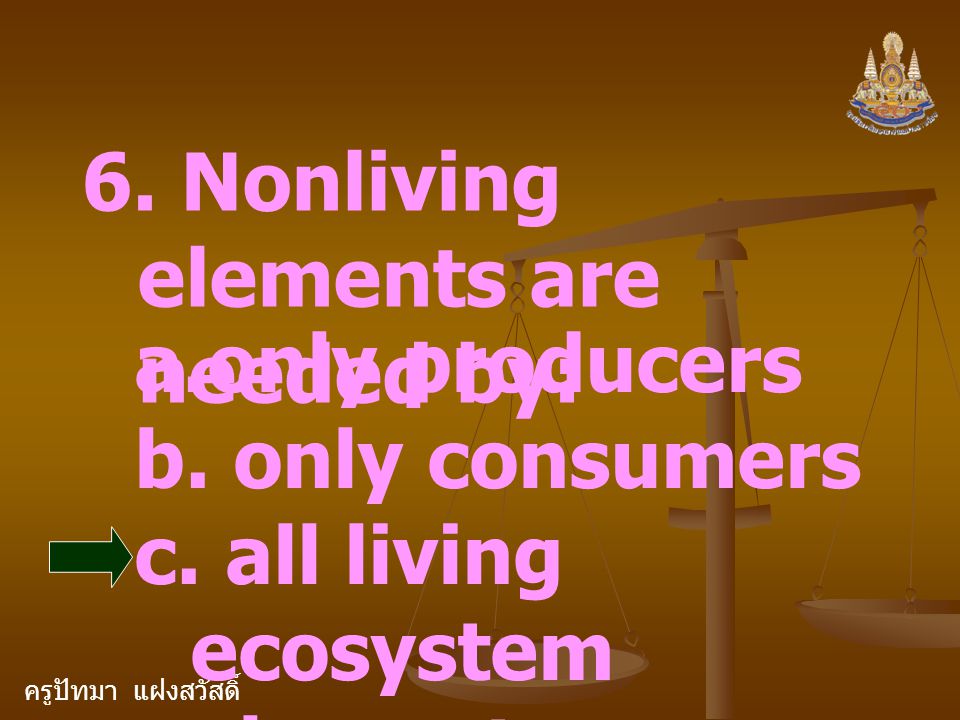 ครูปัทมา แฝงสวัสดิ์ 6. Nonliving elements are needed by: a.only producers b.