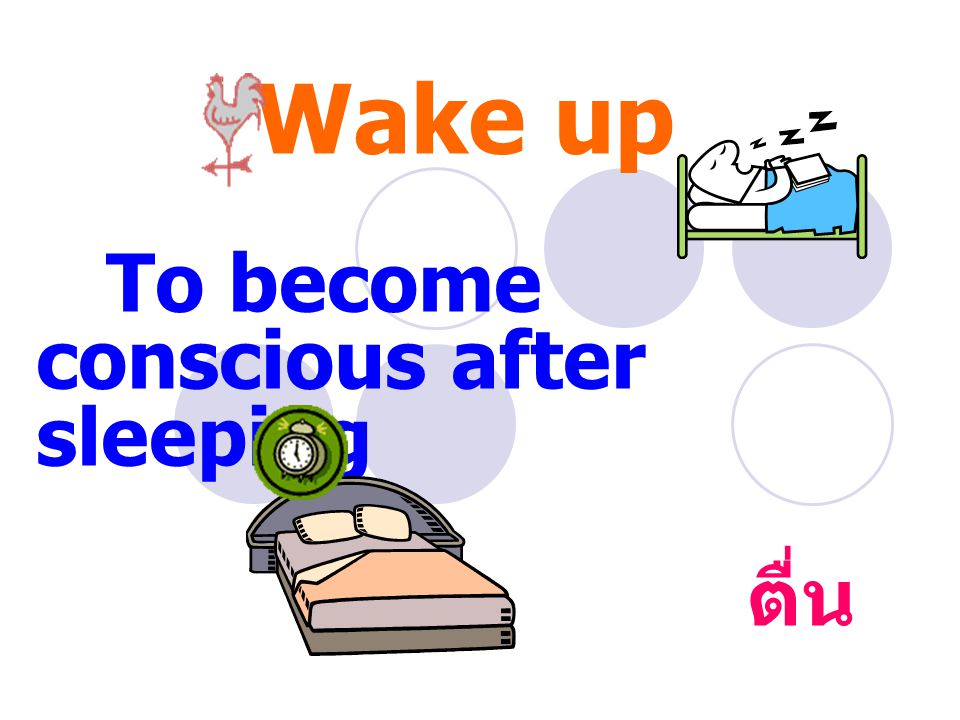 Wake up To become conscious after sleeping ตื่น