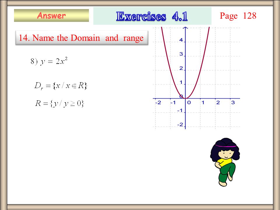 Answer 14. Name the Domain and range Page 128
