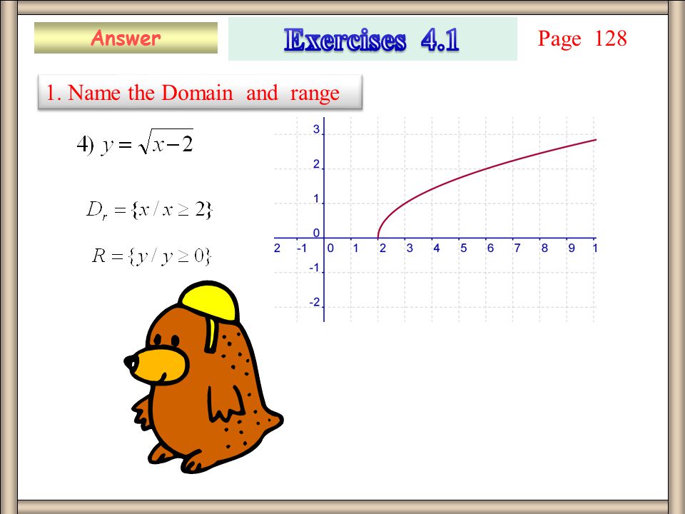 Answer 1. Name the Domain and range Page 128