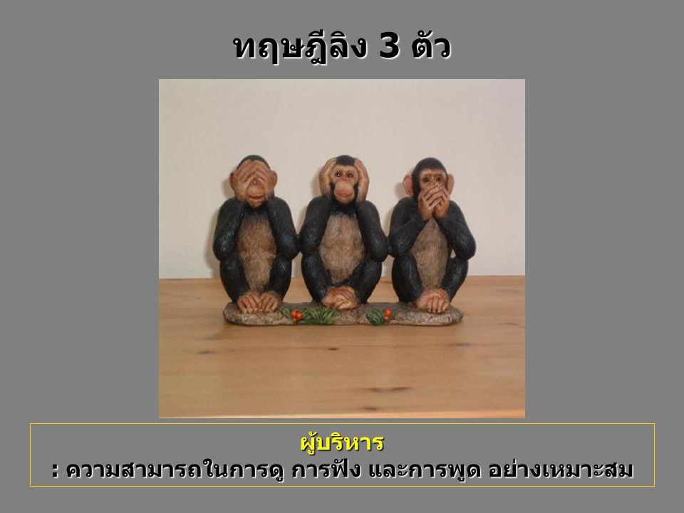 ผู้บริหาร : ความสามารถในการดู การฟัง และการพูด อย่างเหมาะสม ทฤษฎีลิง 3 ตัว