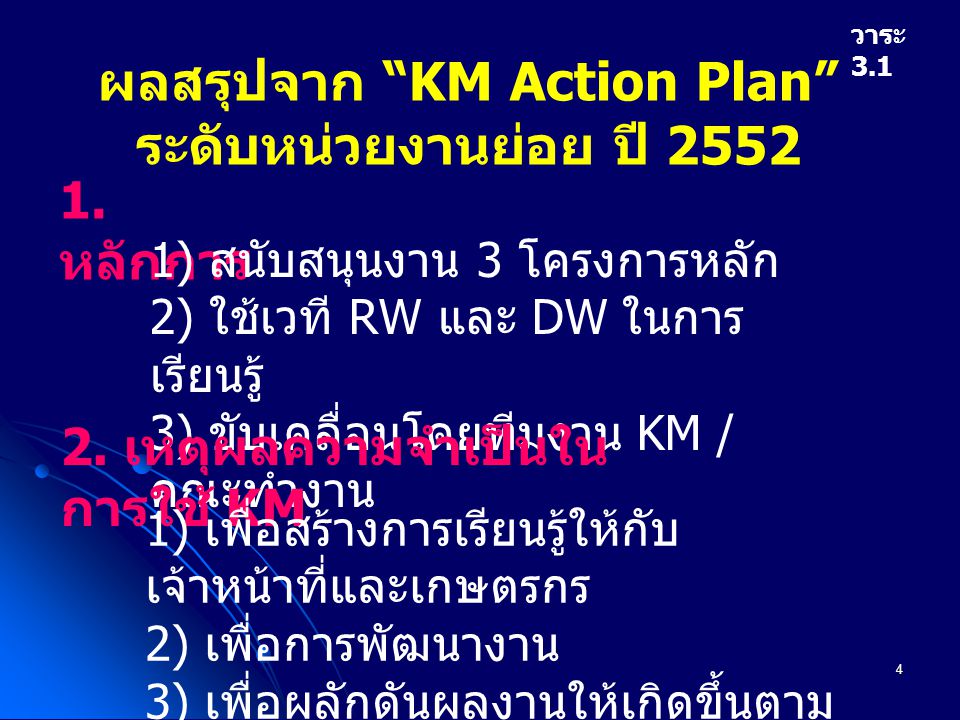 4 ผลสรุปจาก KM Action Plan ระดับหน่วยงานย่อย ปี 2552 วาระ