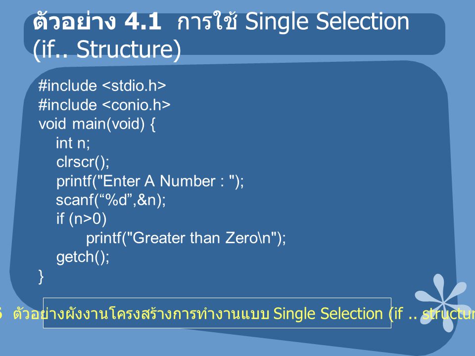 ตัวอย่าง 4.1 การใช้ Single Selection (if..