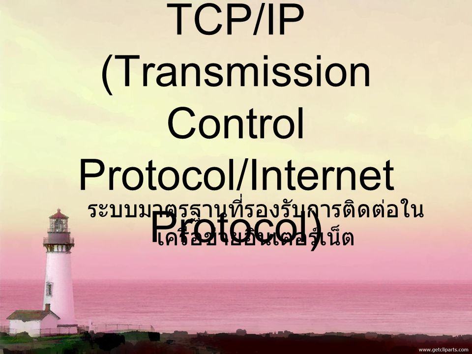 TCP/IP (Transmission Control Protocol/Internet Protocol) ระบบมาตรฐานที่รองรับการติดต่อใน เครือข่ายอินเตอร์เน็ต