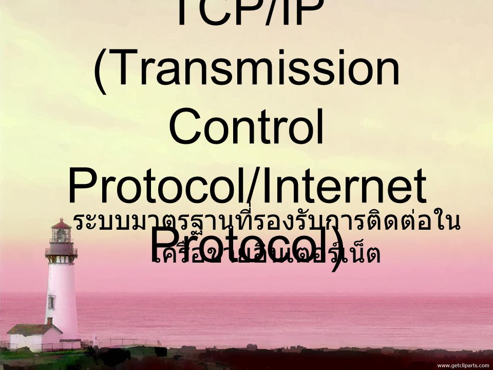 TCP/IP (Transmission Control Protocol/Internet Protocol) ระบบมาตรฐานที่รองรับการติดต่อใน เครือข่ายอินเตอร์เน็ต