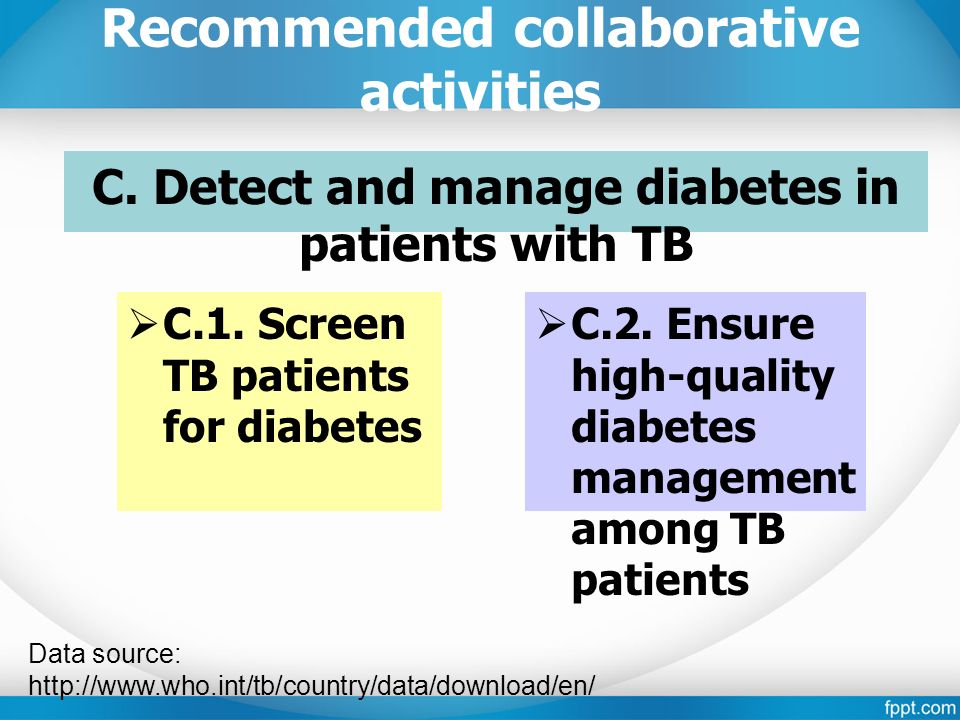 Recommended collaborative activities C. Detect and manage diabetes in patients with TB  C.1.