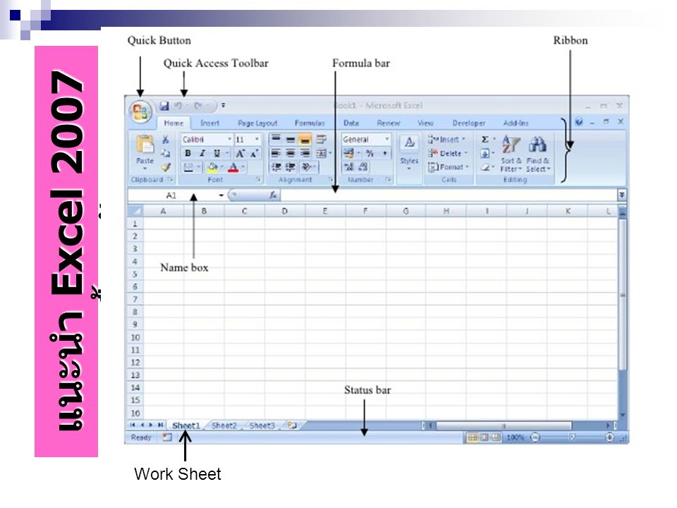 แนะนำ Excel 2007 เบื้องต้น Work Sheet