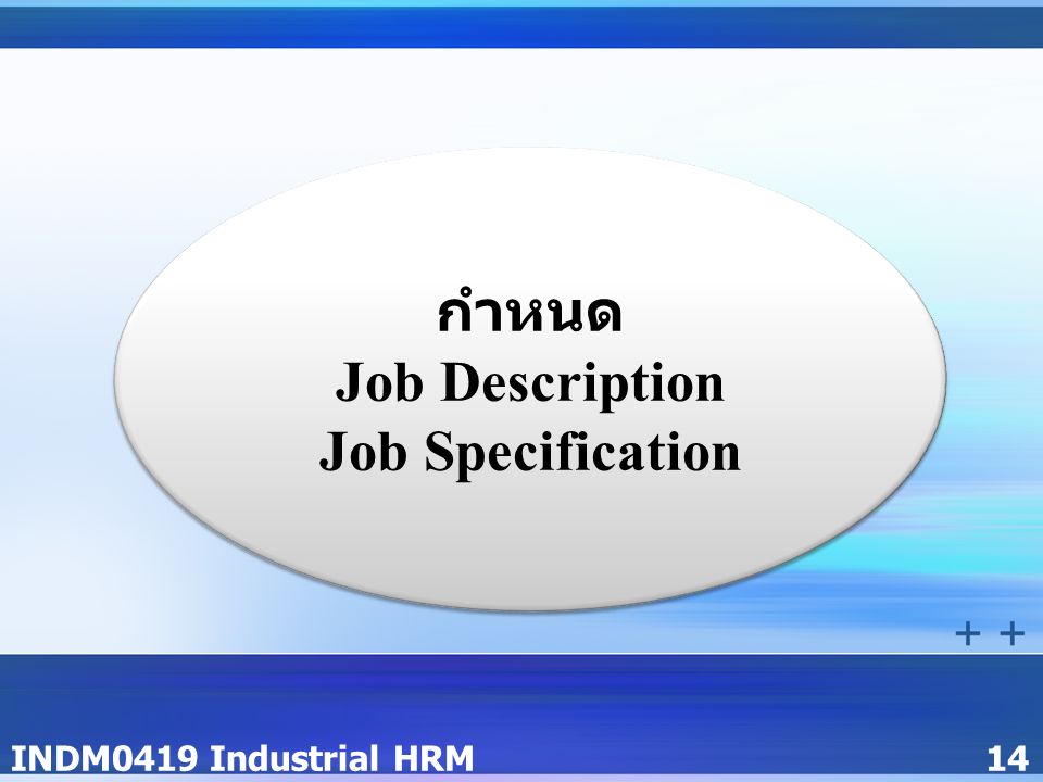 INDM0419 Industrial HRM14 กำหนด Job Description Job Specification กำหนด Job Description Job Specification
