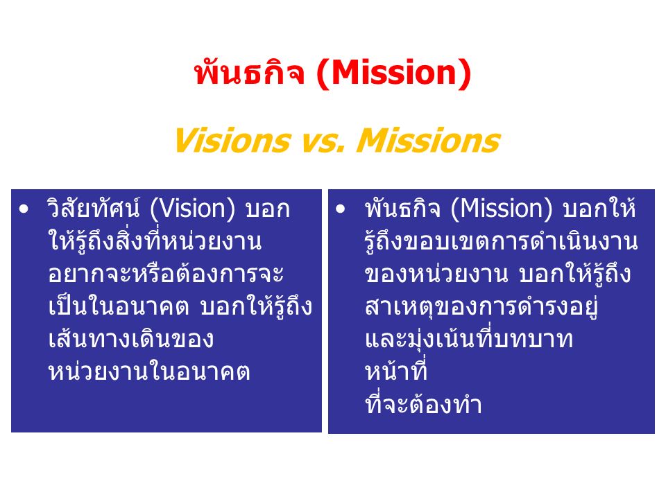 พันธกิจ (Mission) Visions vs.