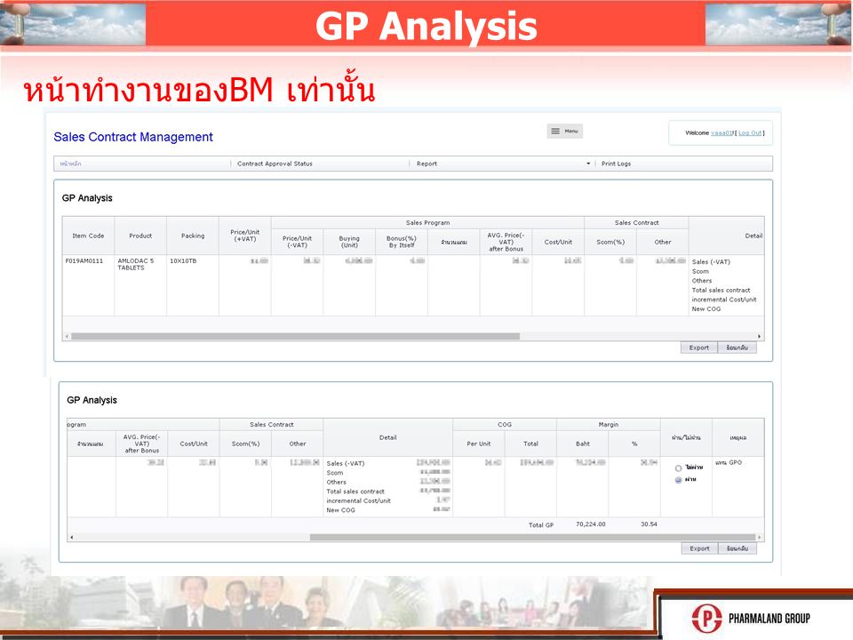 GP Analysis หน้าทำงานของ BM เท่านั้น