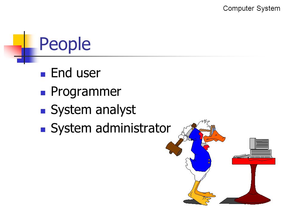 End user Programmer System analyst System administrator People Computer System