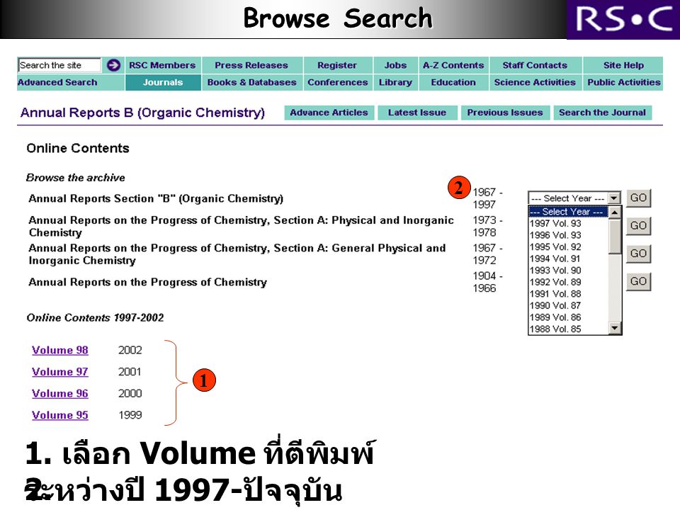 Browse Search Browse Search 1. เลือก Volume ที่ตีพิมพ์ ระหว่างปี ปัจจุบัน