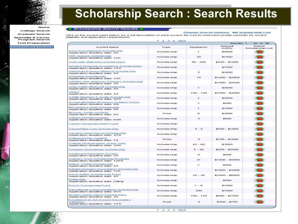 Scholarship Search : Search Results
