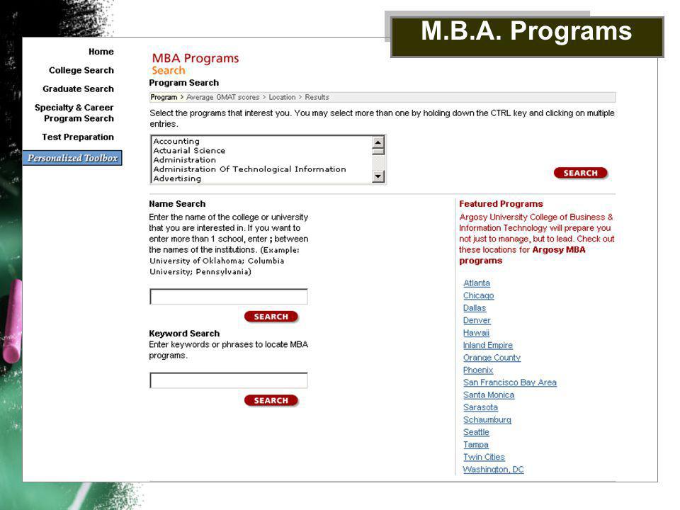 M.B.A. Programs