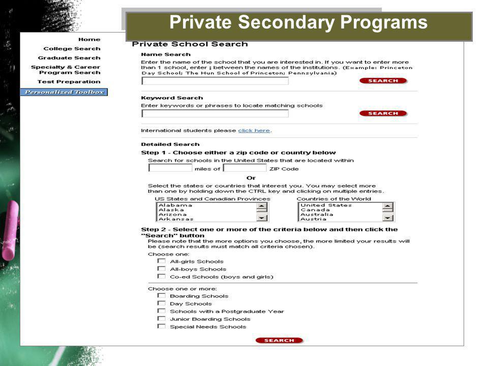 Private Secondary Programs