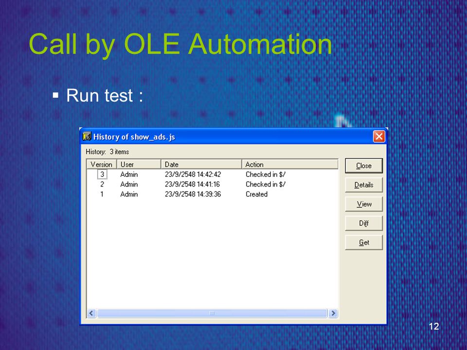 12 Call by OLE Automation  Run test :