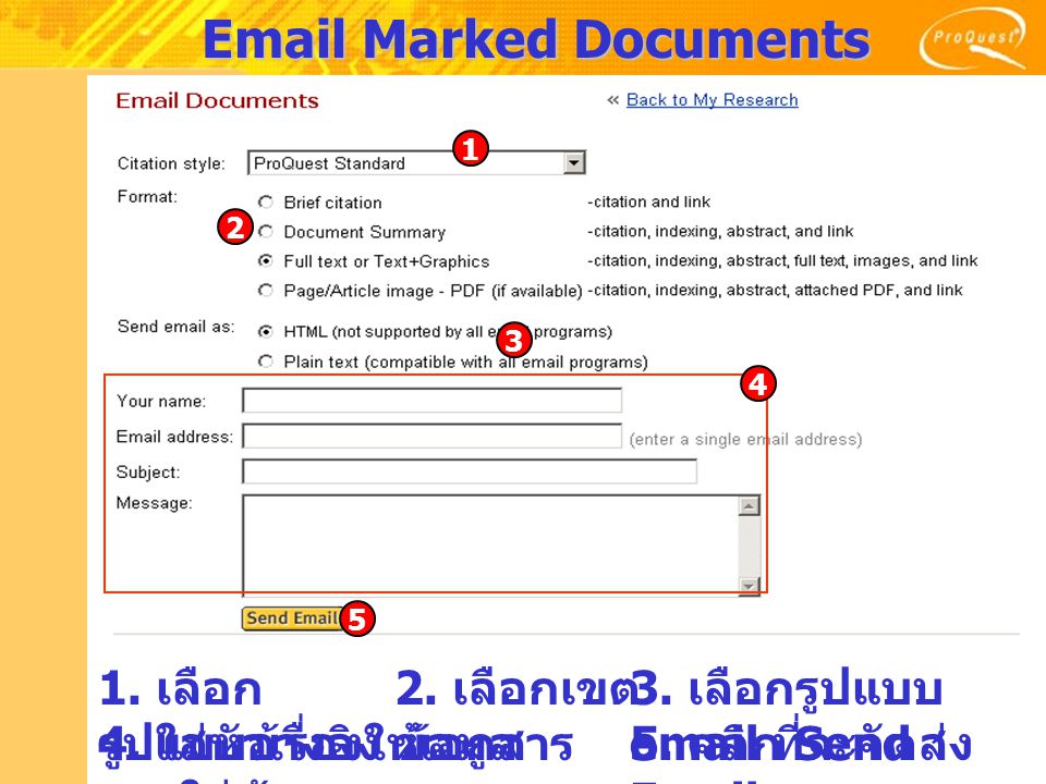 Marked Documents 1. เลือก รูปแบบอ้างอิง 2. เลือกเขต ข้อมูล 3.