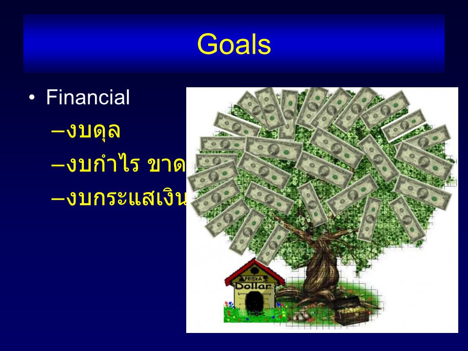 Goals Financial – งบดุล – งบกำไร ขาดทุน – งบกระแสเงินสด