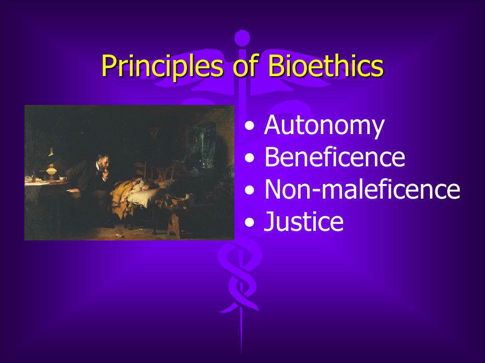 Principles of Bioethics Autonomy Beneficence Non-maleficence Justice