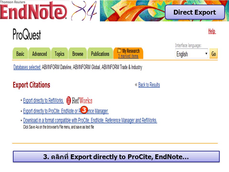 3 3. คลิกที่ Export directly to ProCite, EndNote… Direct Export