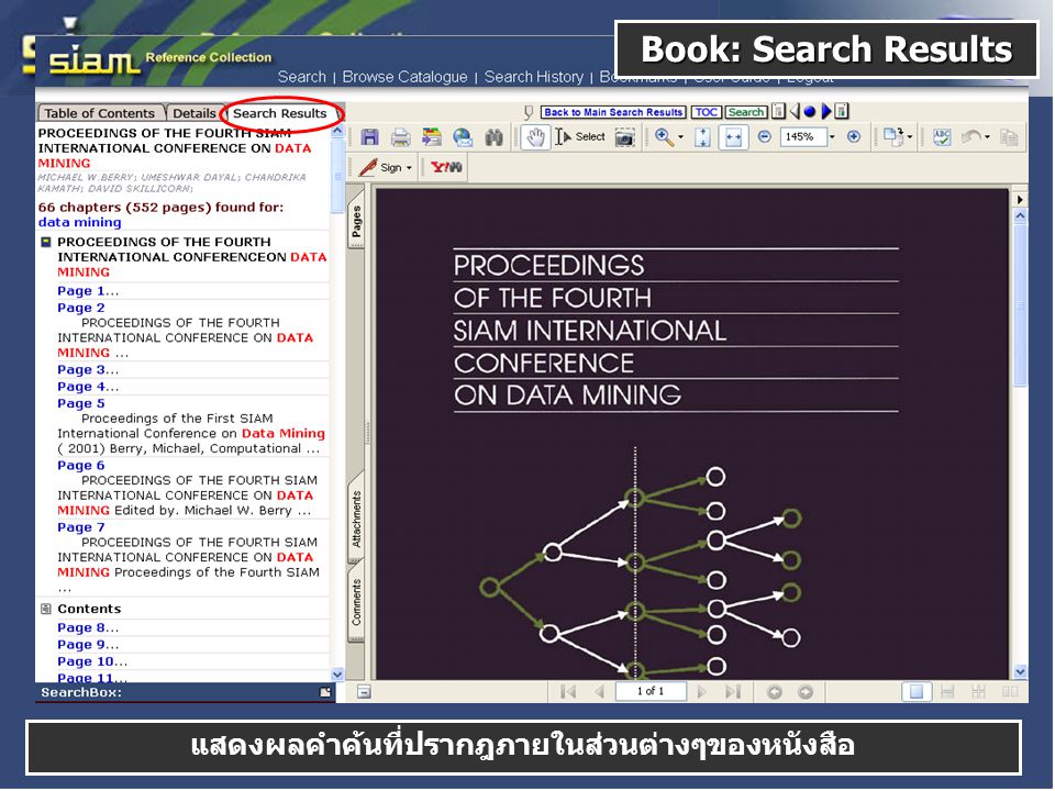 Book: Search Results แสดงผลคำค้นที่ปรากฎภายในส่วนต่างๆของหนังสือ
