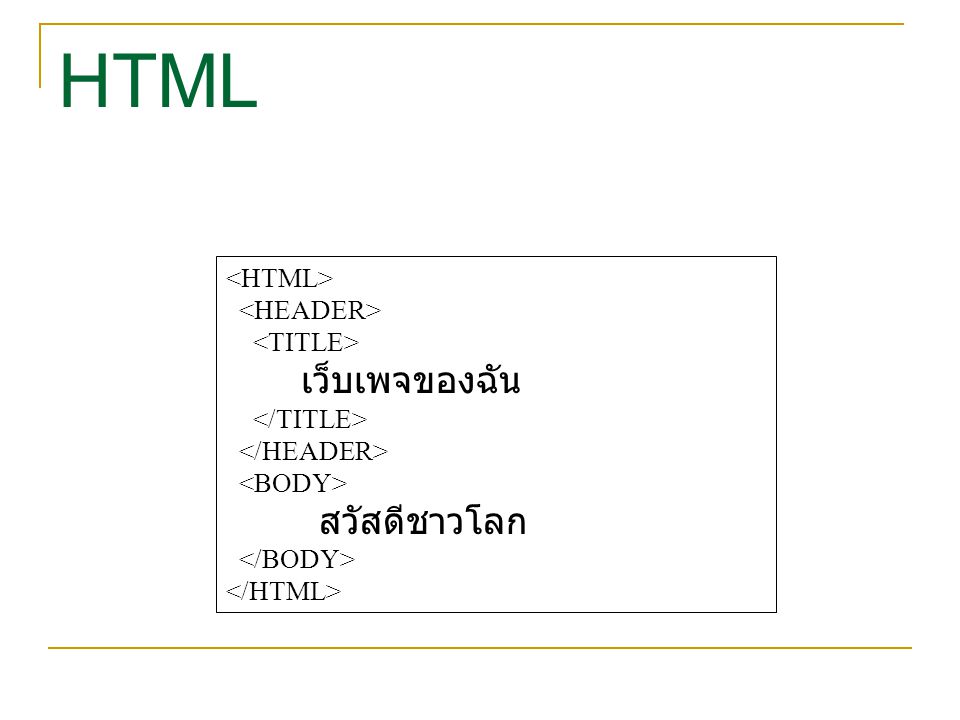 HTML เว็บเพจของฉัน สวัสดีชาวโลก