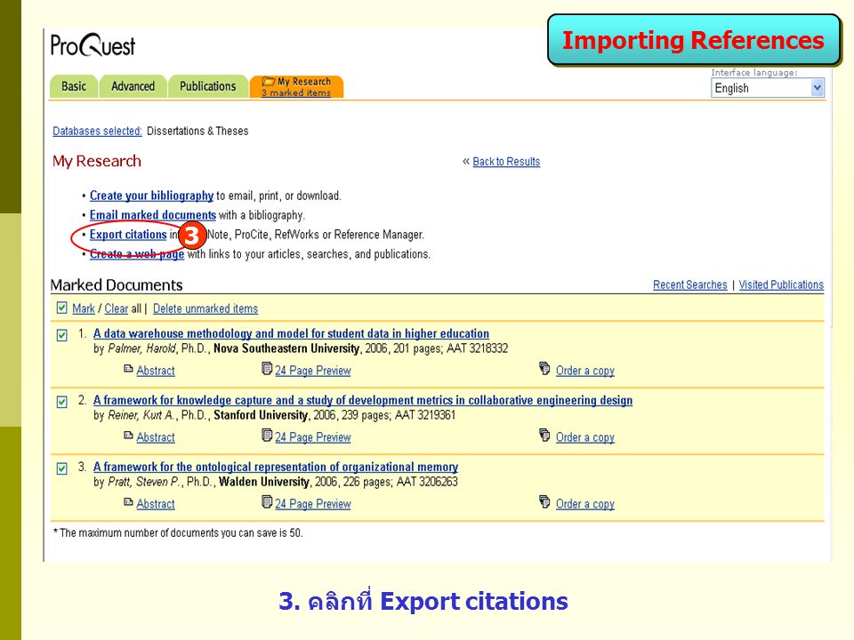 3 3. คลิกที่ Export citations Importing References
