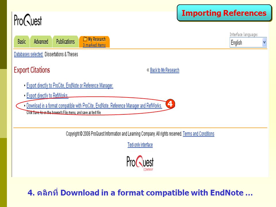4. คลิกที่ Download in a format compatible with EndNote … 4 Importing References