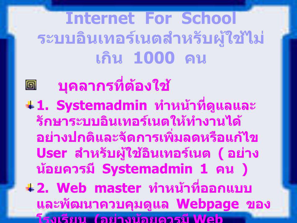 Internet For School ระบบอินเทอร์เนตสำหรับผู้ใช้ไม่ เกิน 1000 คน บุคลากรที่ต้องใช้ 1.